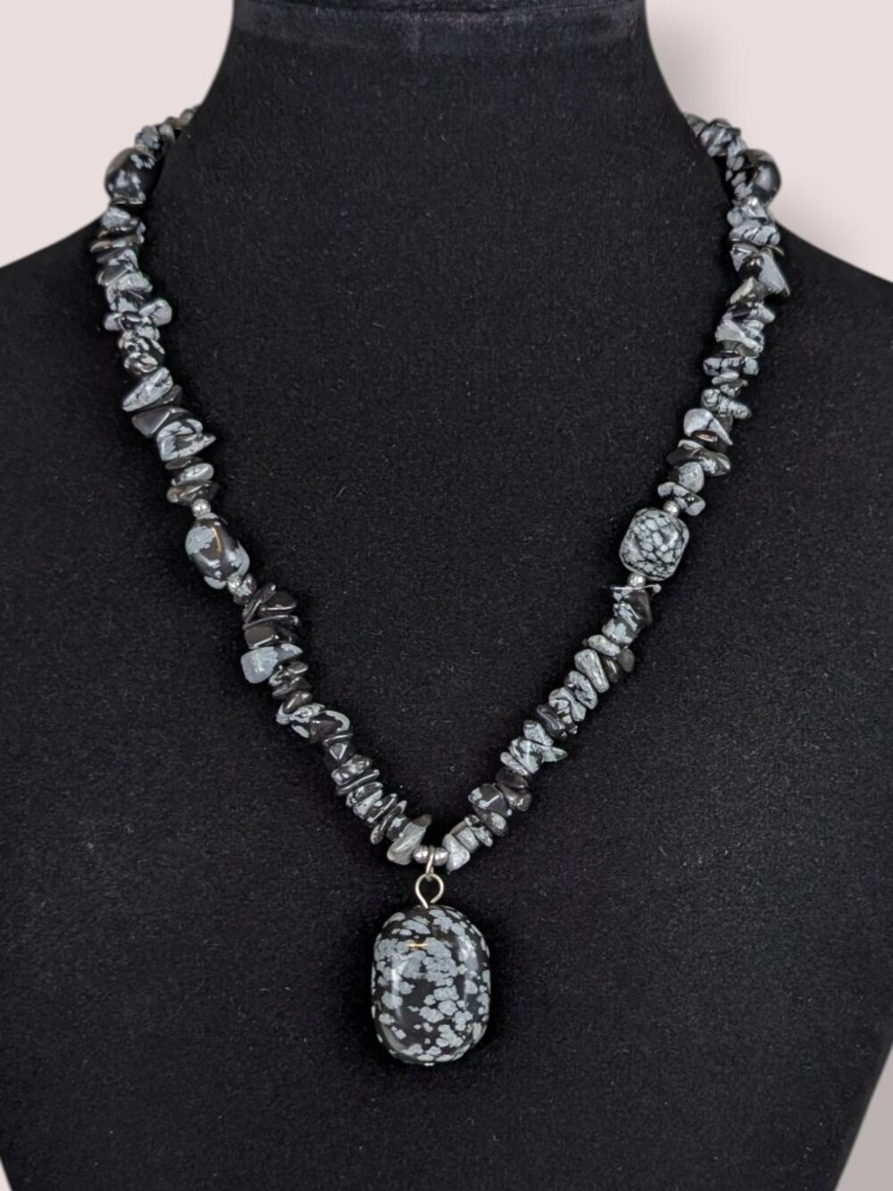 Snowflake Obsidian Chip & Pendant Necklace